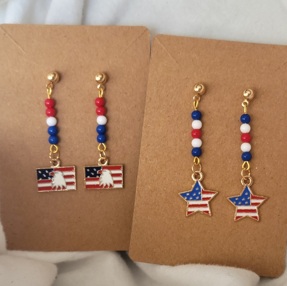 Patriotic Star and Flag Earrings